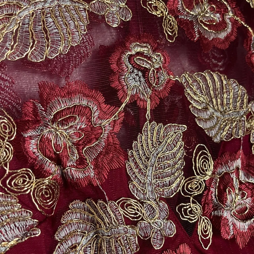 Maniju Elegant Red Floral Lace Dress - Picture 3 of 7